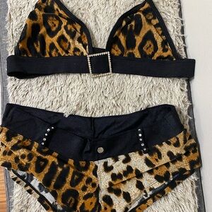 Leopard Print Bikini Set with Black Accents..Halloween